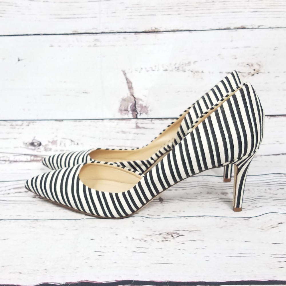 J.Crew black and white striped heels size 10